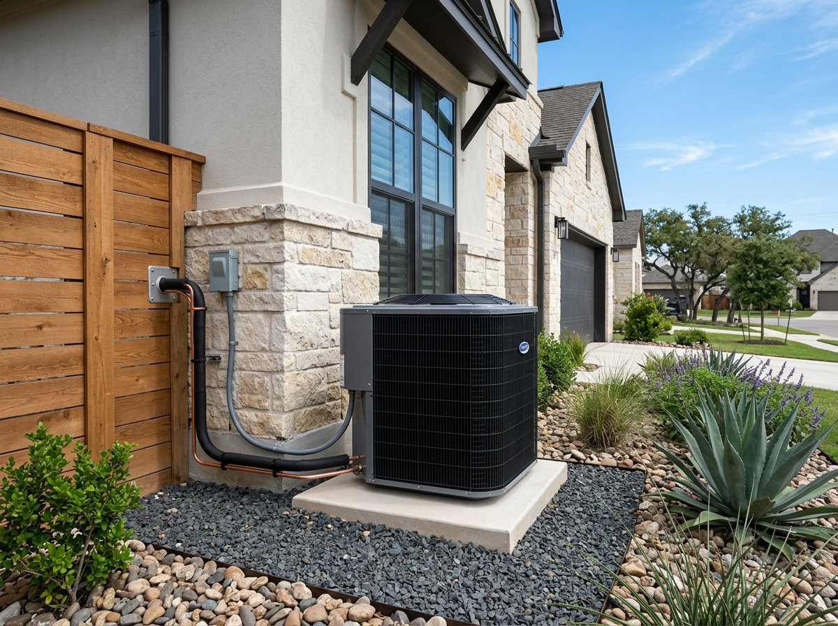 Pristine high-efficiency AC condenser installation in Kyle TX