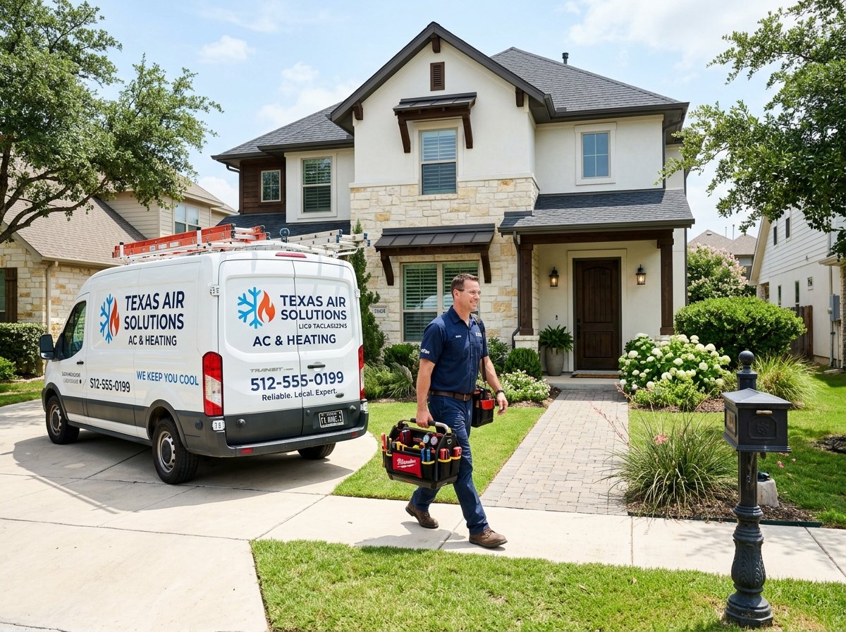 Emergency HVAC service van arriving in Manor Texas
