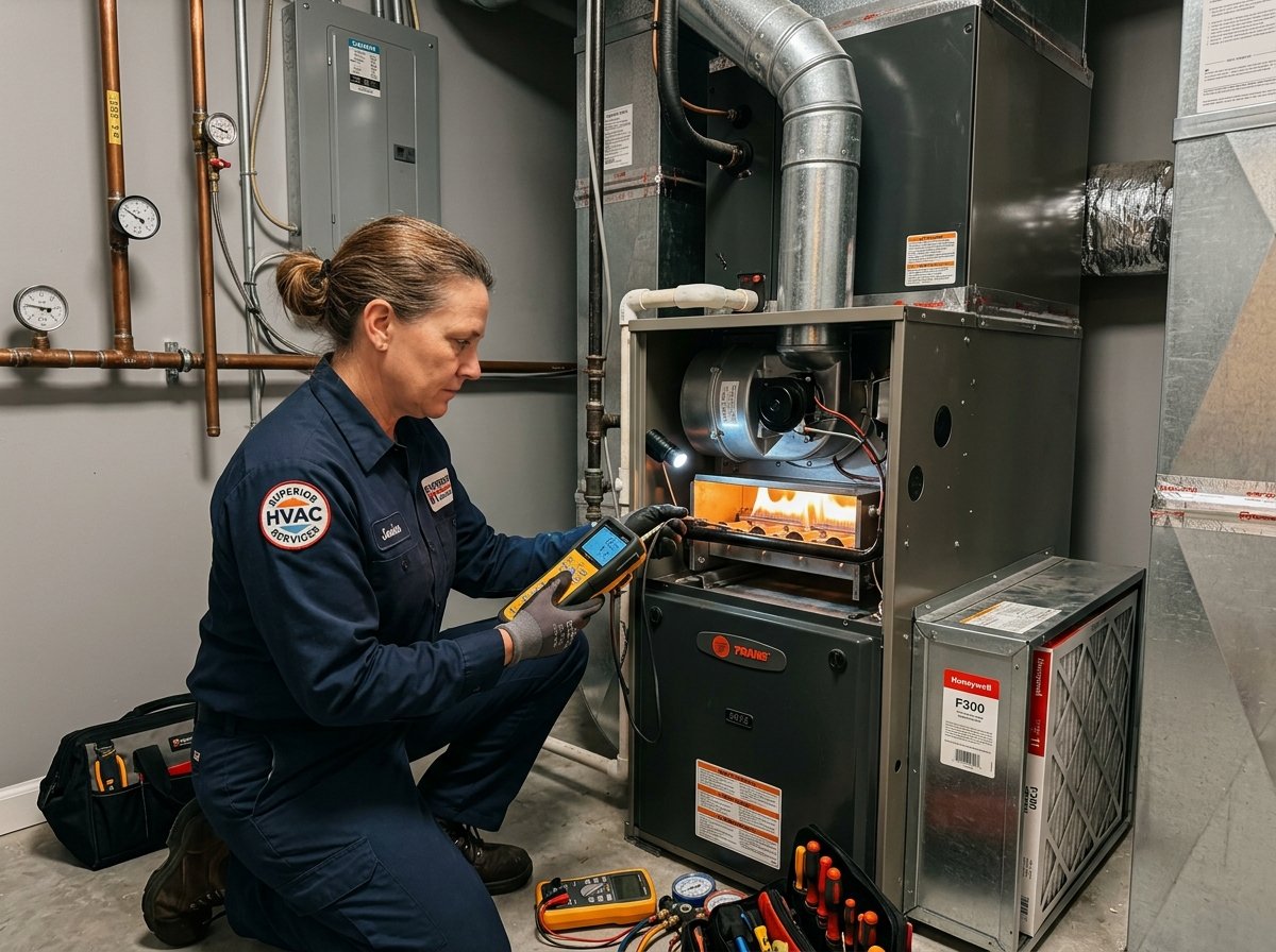 HVAC specialist conducting heating maintenance