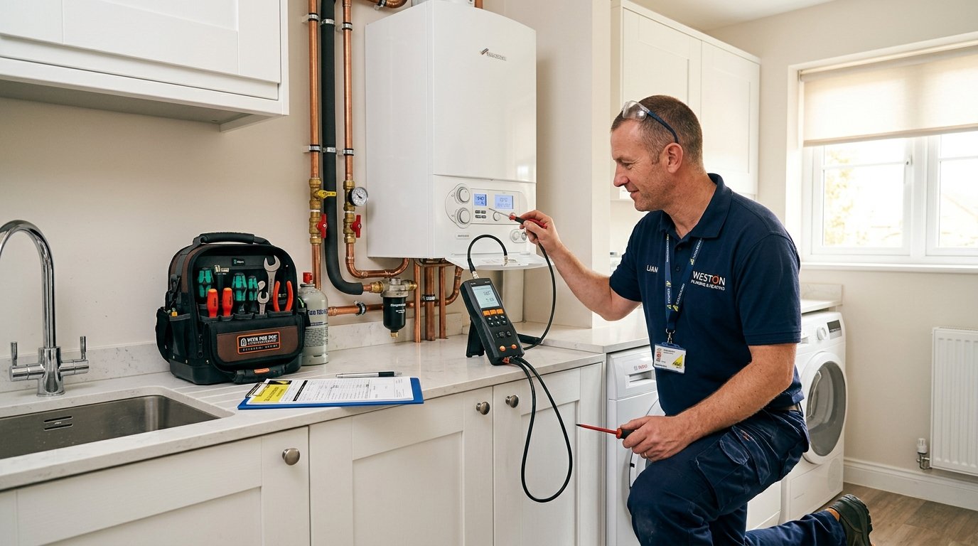 RDM professional Gas Safe heating engineer servicing a domestic boiler system